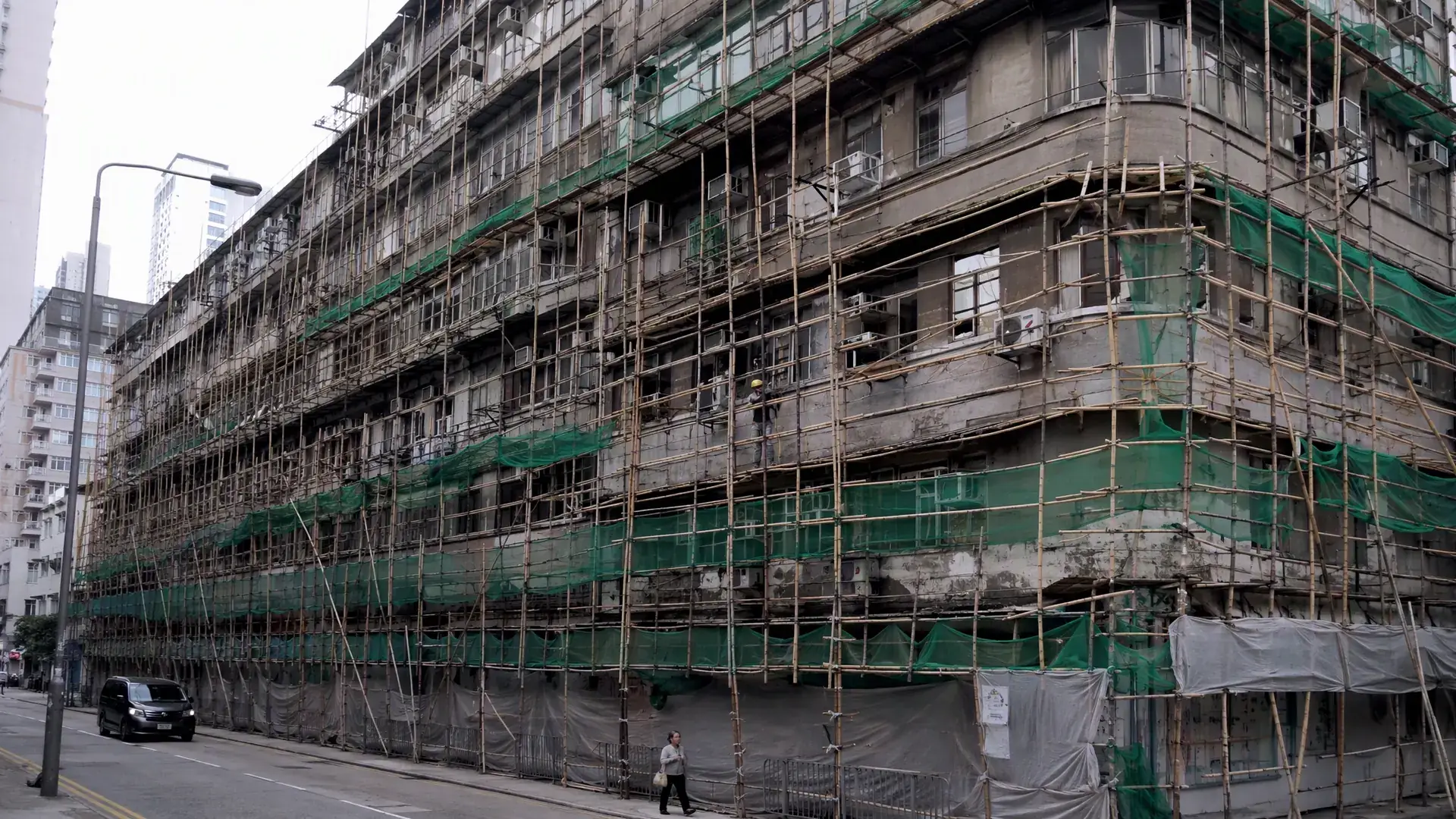 香港唐樓外牆竹棚架工程實景